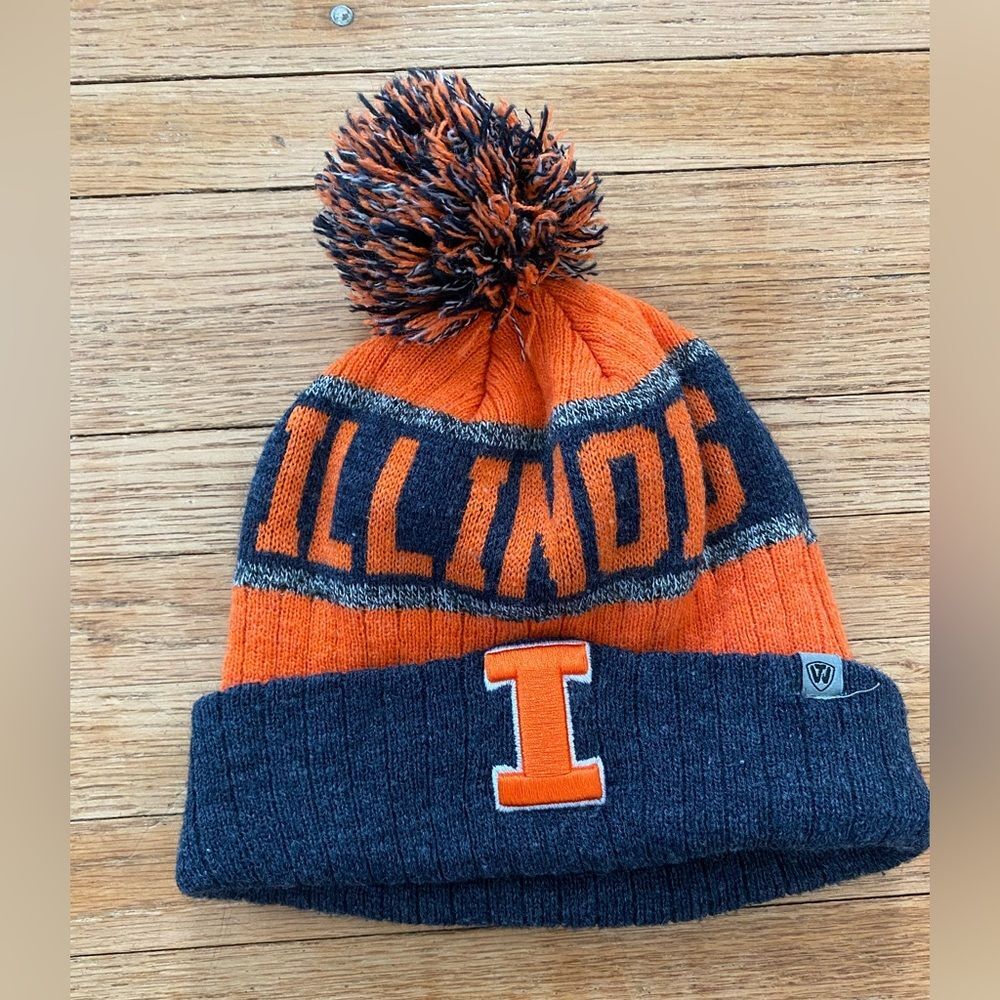 Illinois Knit Beanie with Pom Top of the World Youth One Size Fighting Illini